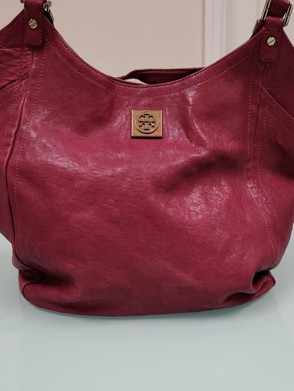 Tory Burch Leather Shoulder Hobo with Gold Logo